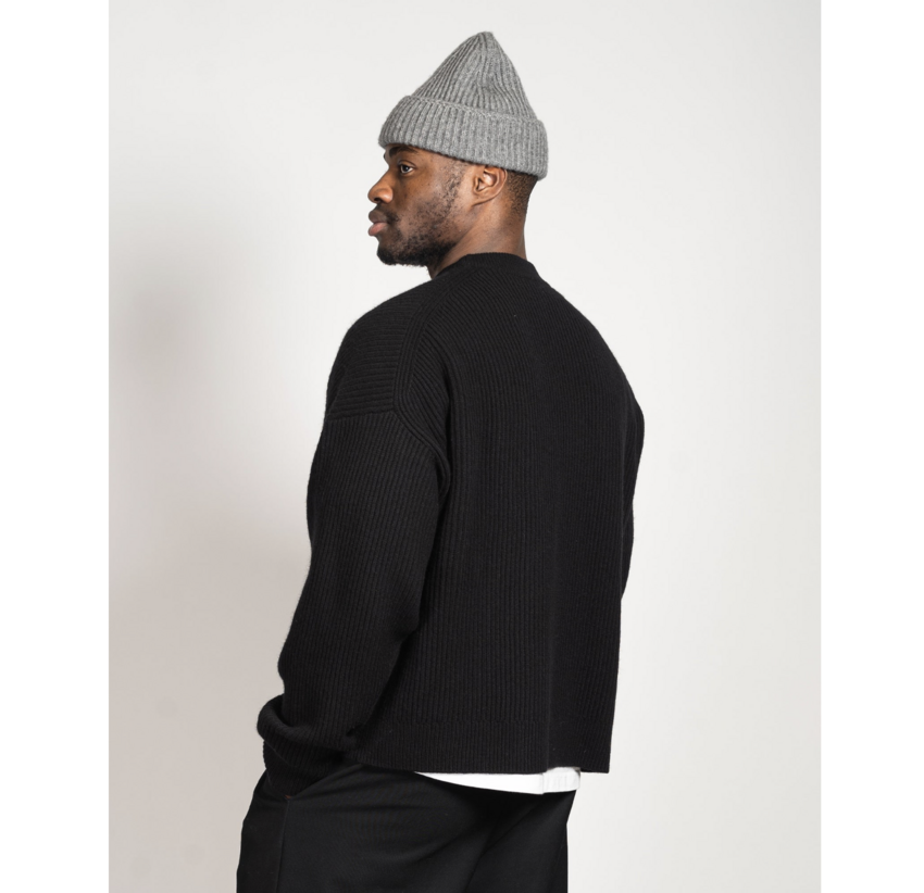 Yacaia Y0013 - Oversized Ribbed Merino Cashmere Sweater Black Melange
