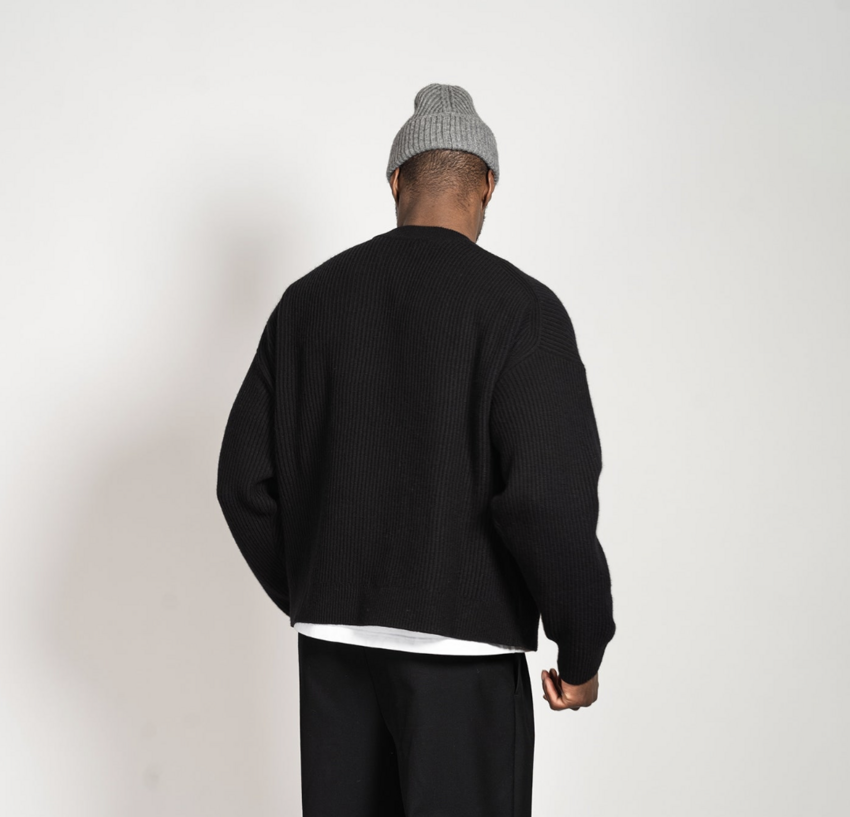 Yacaia Y0013 - Oversized Ribbed Merino Cashmere Sweater Black Melange