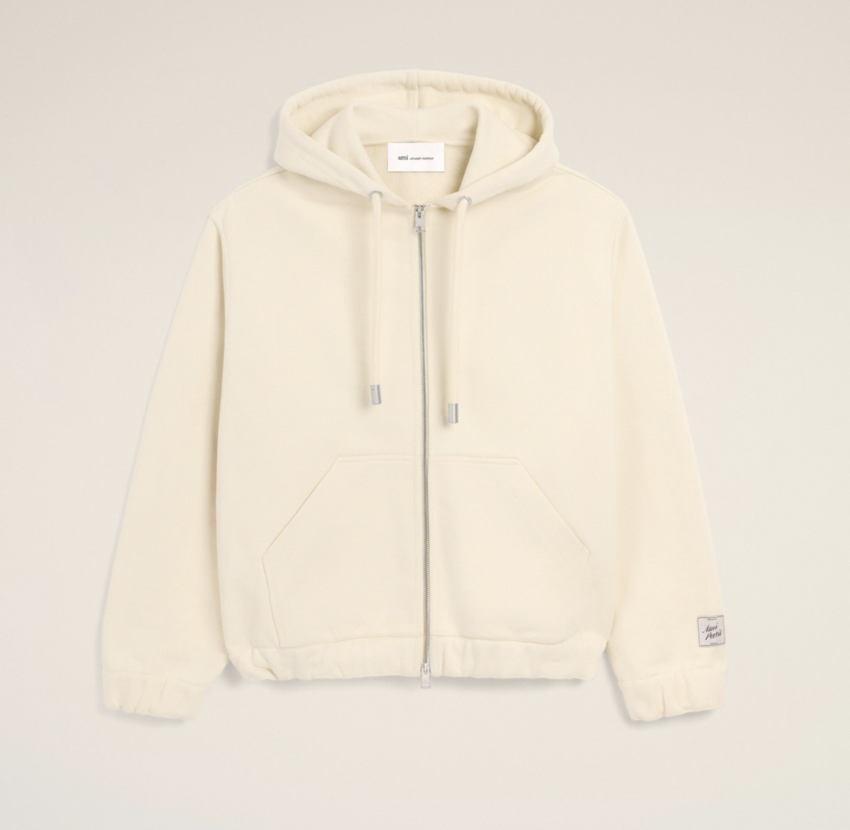 AMI Paris Zipped Hoodie With Heritage AMI Paris Label Ivory