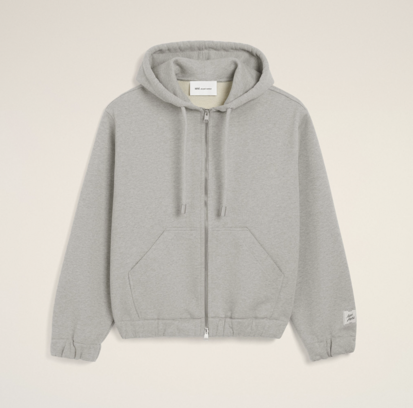 AMI Paris Zipped Hoodie With Heritage AMI Paris Label Heather Ash Grey