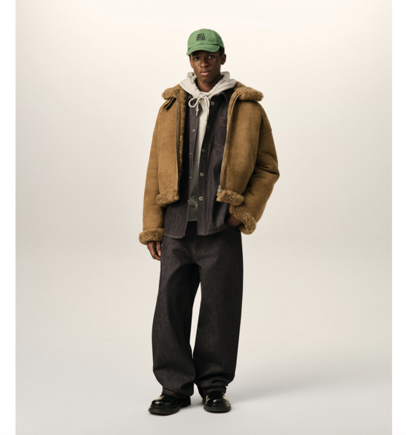 AMI Paris Sheep Shearling Aviator Jacket Mastic Beige