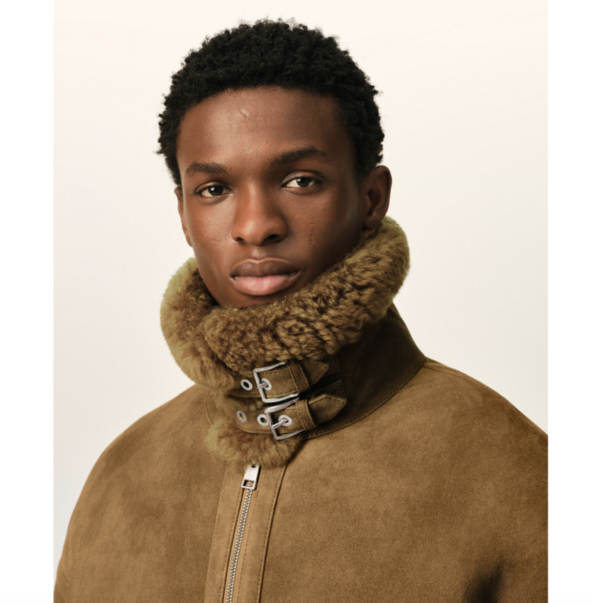 AMI Paris Sheep Shearling Aviator Jacket Mastic Beige