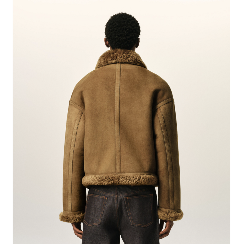 AMI Paris Sheep Shearling Aviator Jacket Mastic Beige