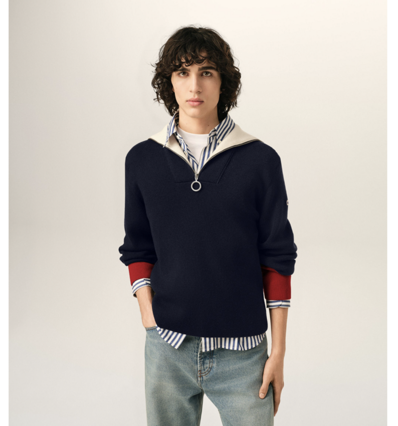 AMI Paris Zipped Collar Wool Sweater Navy
