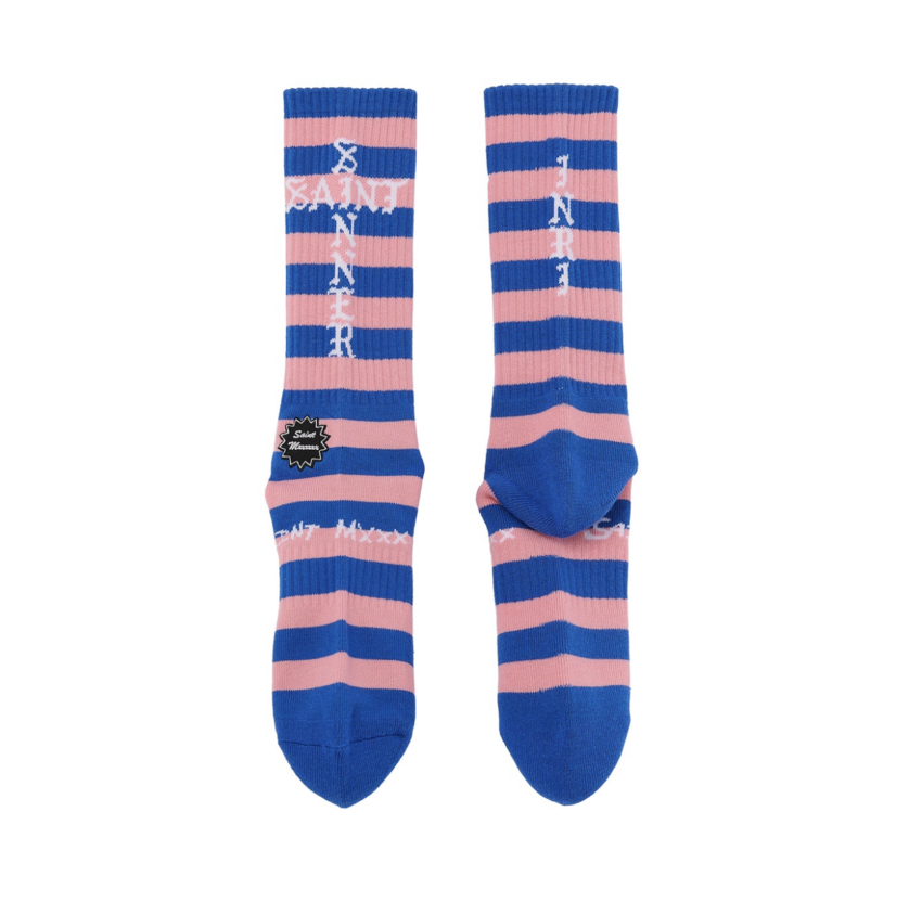 SAINT MXXXXXX Border Socks Blue/Pink