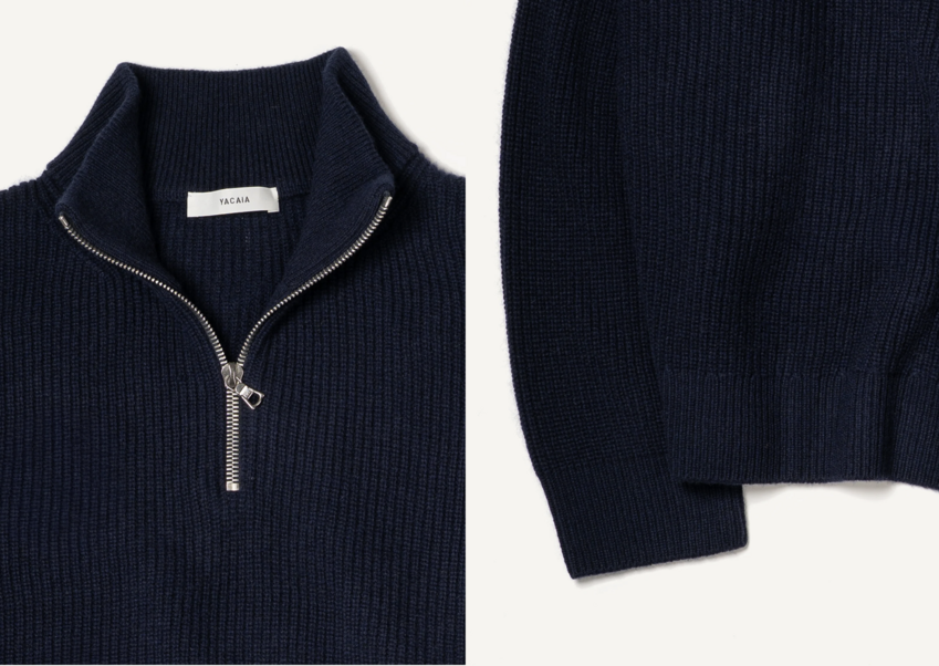 Yacaia Y0015 - Oversized Ribbed Half-Zip Merino Cashmere Sweater Navy