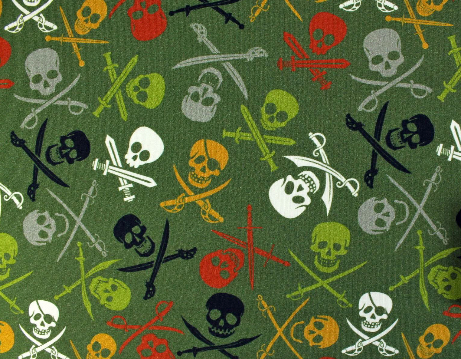 French Terry Brushed Pirate Skulls Army