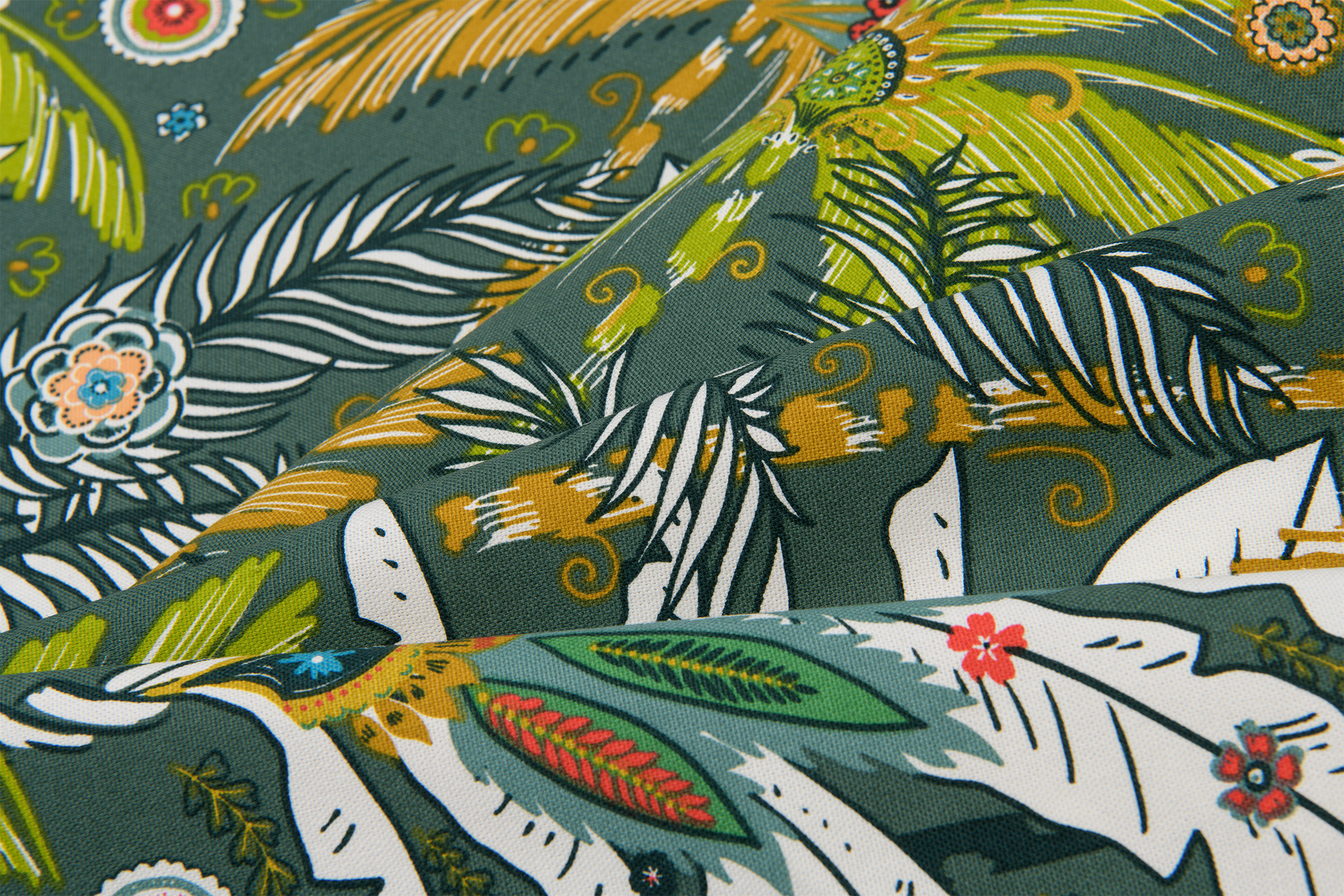 Deco Stof Leaves Khaki