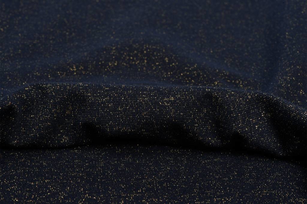 Boordstof fijn, glitter marine/goud lurex
