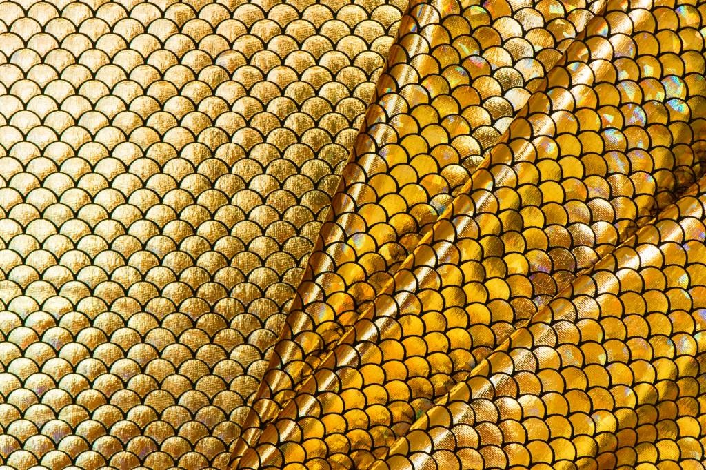 Lycra Bedrukt Met Kleine Schubben Goud