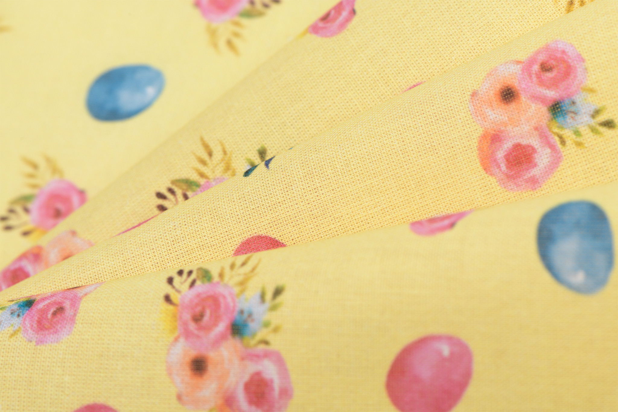 Katoen Poplin Eggs & Flowers Yellow