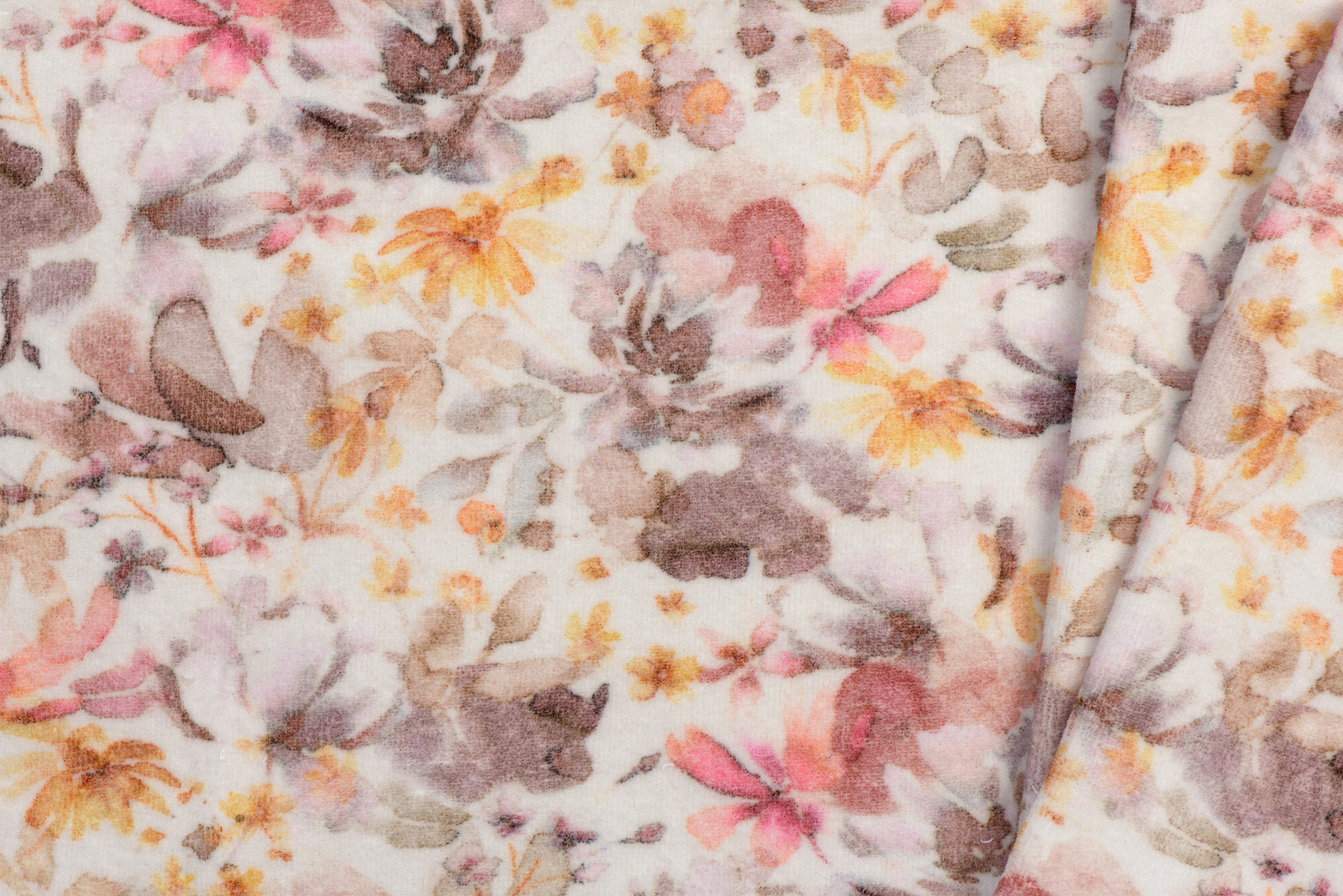 Nicky Velours Watercolor Flowers Off White