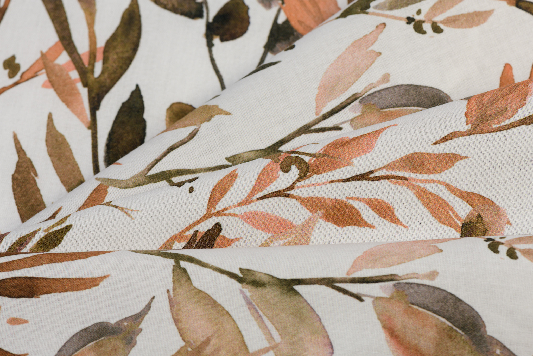 Katoen poplin watercolor leaves c.marrons