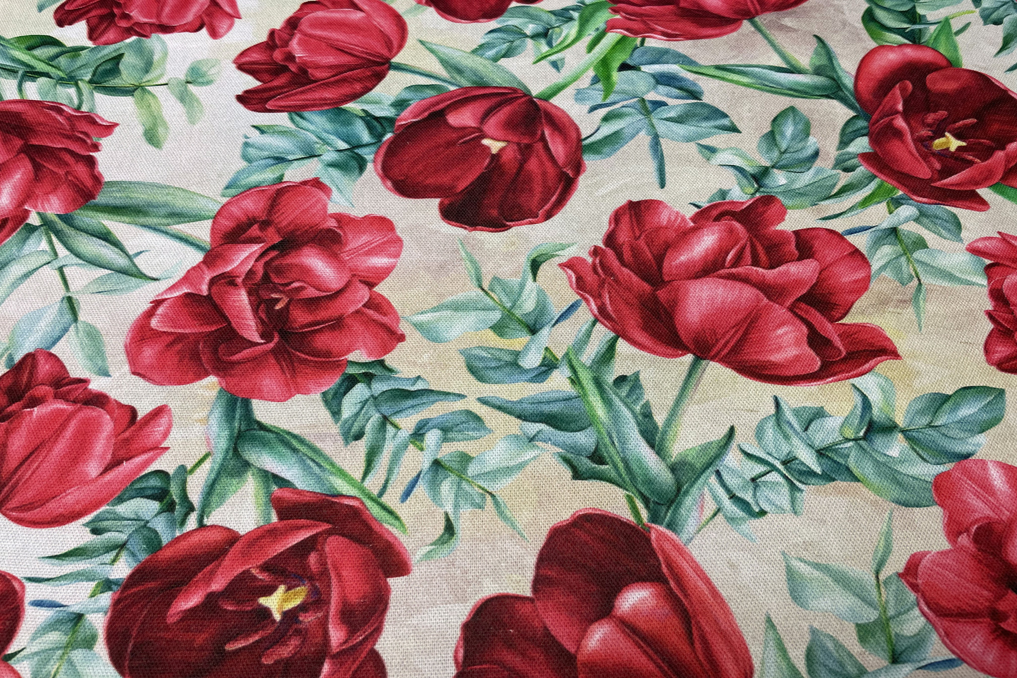 Decostof Bloemen Rood