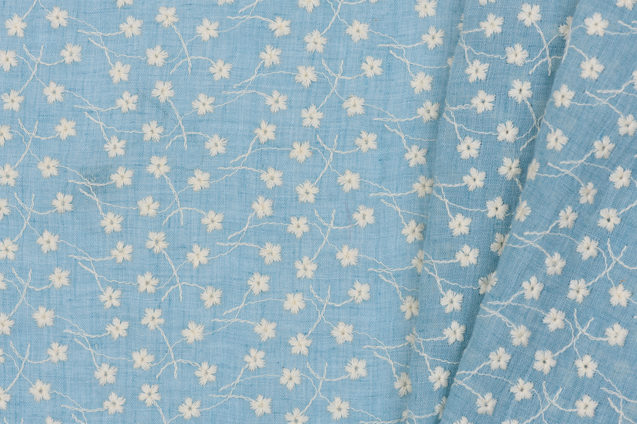 Embroidery katoen voile bloemen lichtblauw
