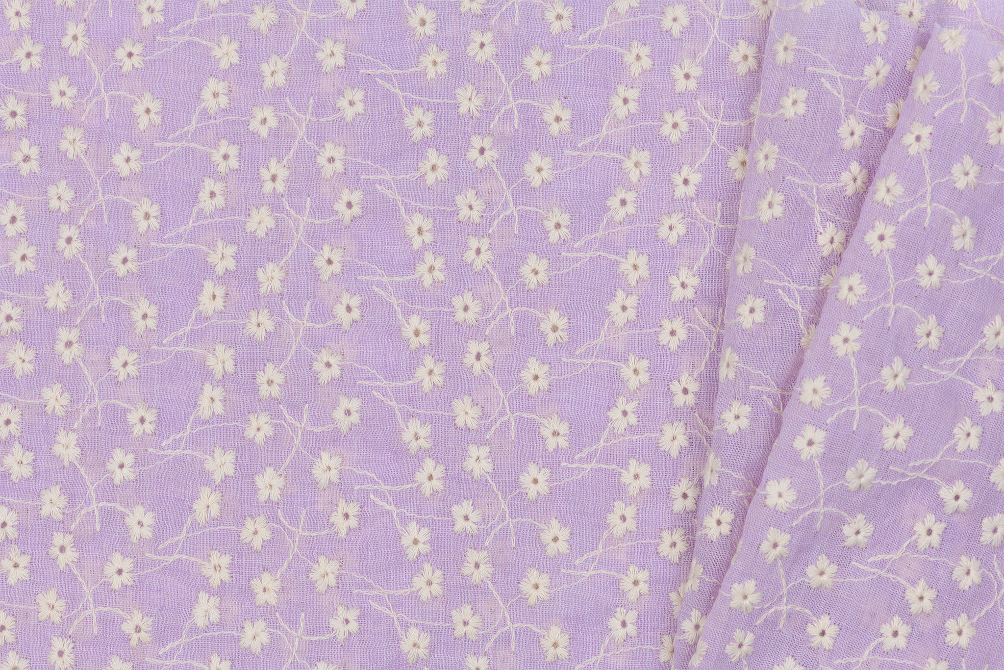 Embroidery katoen voile bloemen lila