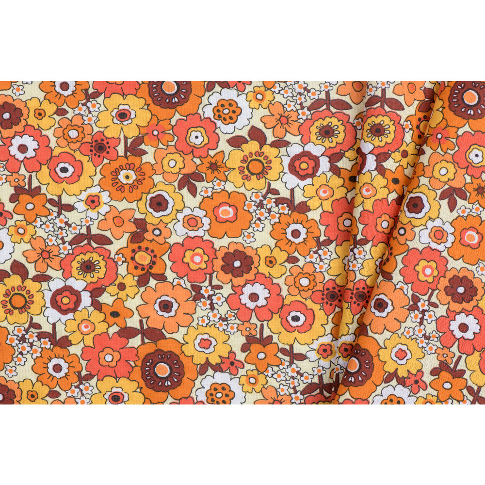 Bloem met blad - oranje geel - Aristo - stof retro