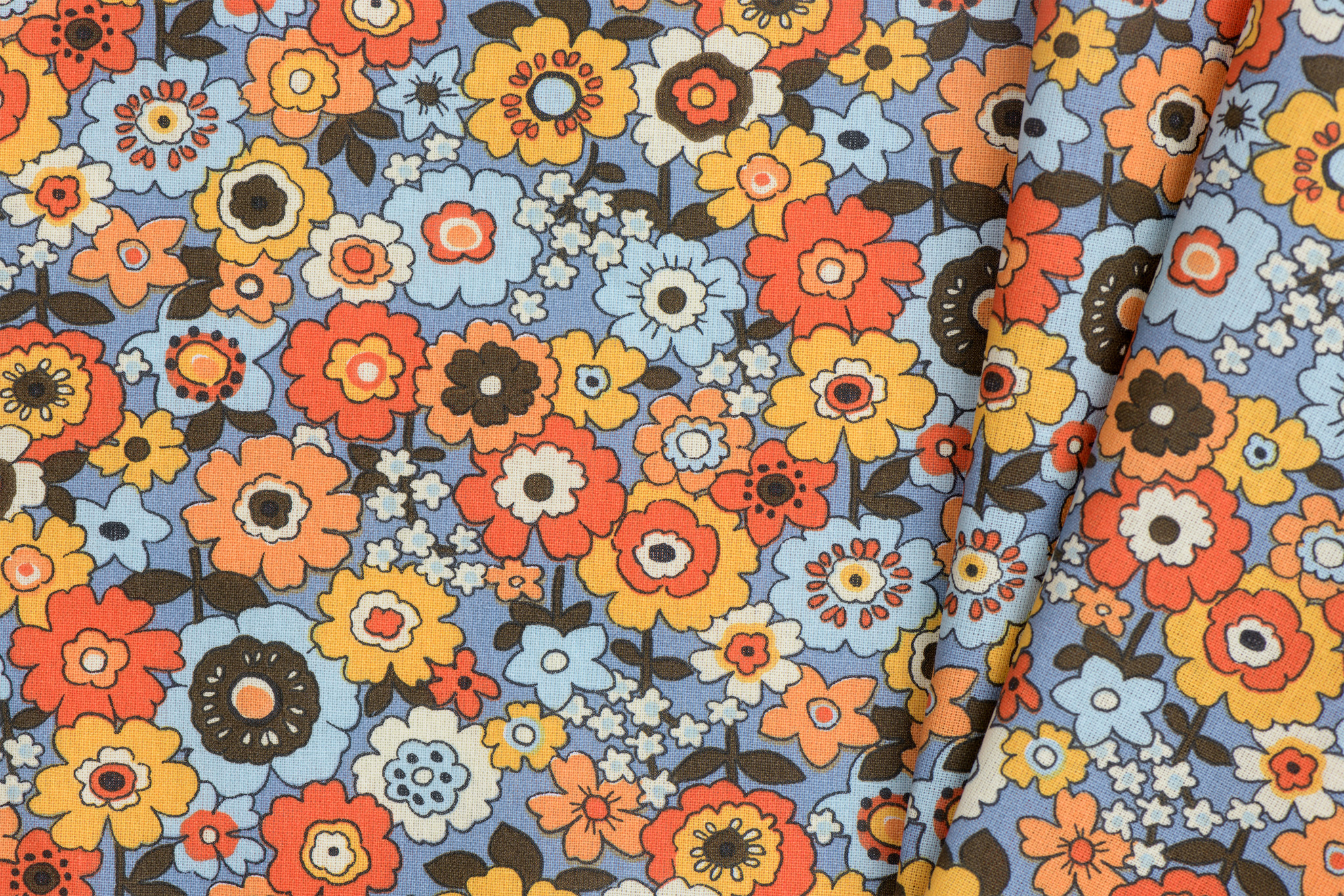 Katoen Retro Bloemen Popette Blue