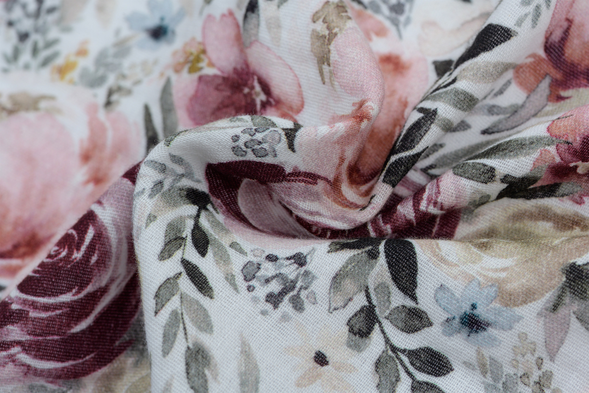 Double gauze digitaal bloemen off white