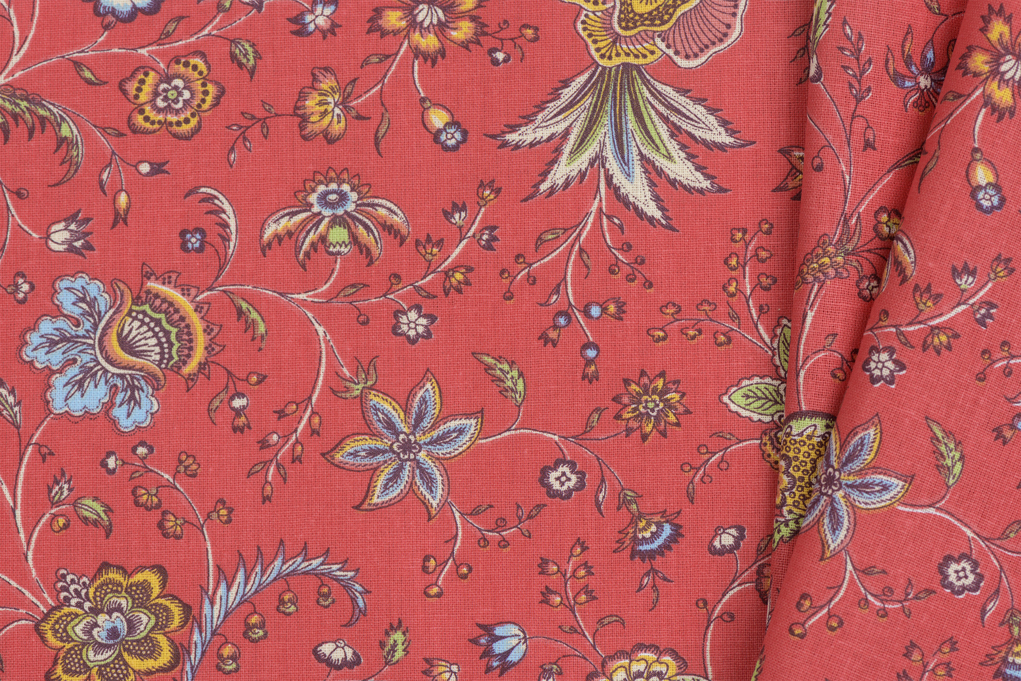 Katoen Vintage Bloemen Holi Cerise
