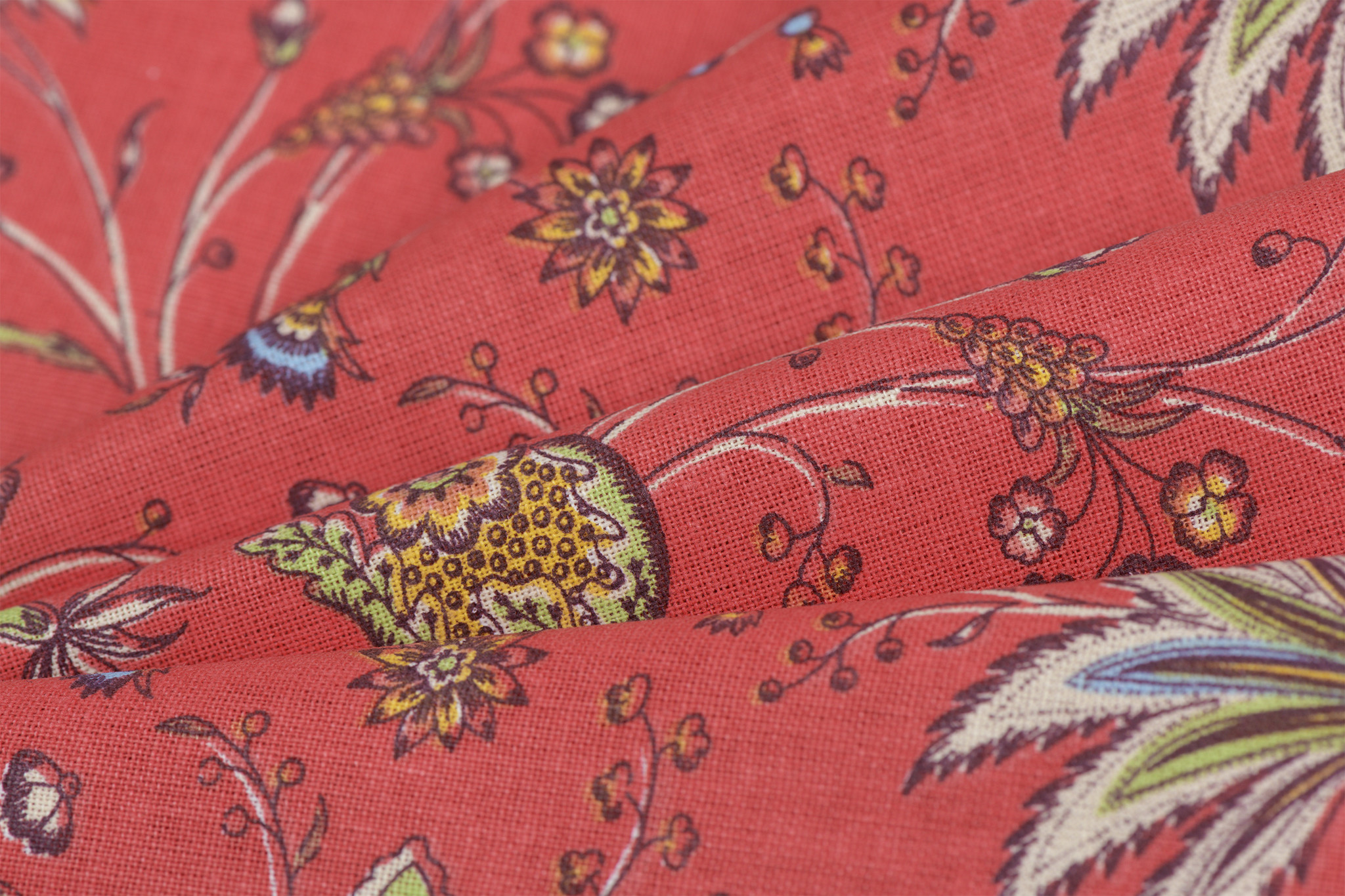 Katoen Vintage Bloemen Holi Cerise