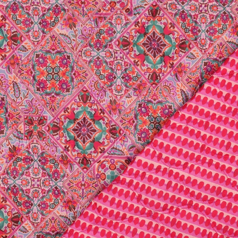 Doorgestikte stof - stepped - bloemen - roze - 3790-001 - De Stoffenkraam > Bestel uw stoffen online