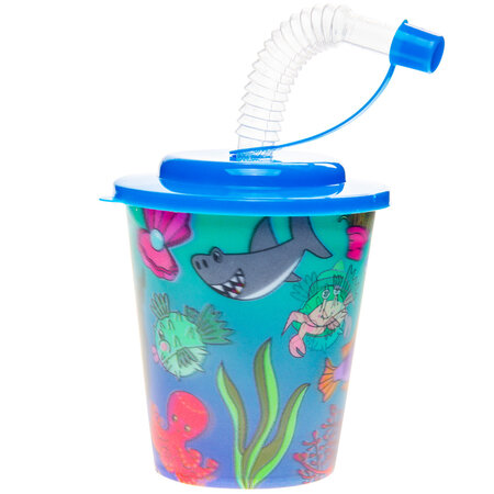 Beker met deksel en rietje zeedieren 250ml