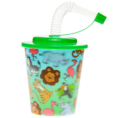 Beker met deksel en rietje wilde dieren 250 ml