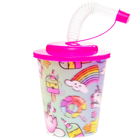 Beker met deksel en rietje unicorn 250ml