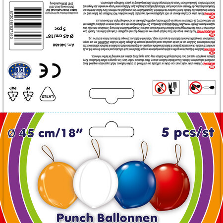 Punch Ballons Rot/Weiß/Blau/Orange 5 Stück 45cm