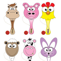 Paddle ball wood farm animals 22cm