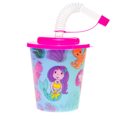 Beker met deksel en rietje zeemeermin 250ml