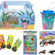 Menu box with cup and toy - Sea animals