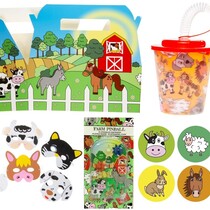 Menu box with cup and toy - Farm animals