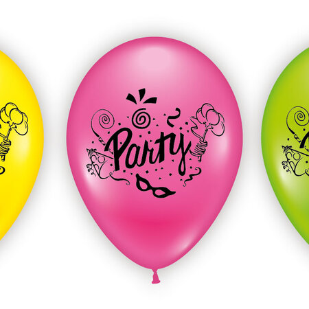 Party balloons Neon with print 5 pieces 30cm