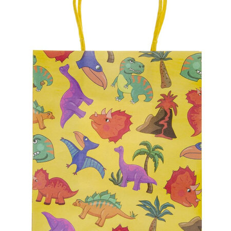 Bunte Geschenktasche mit Dinosauriermotiv - ideal für kleine Geschenke und Souvenirs - Maße 16x22x9cm