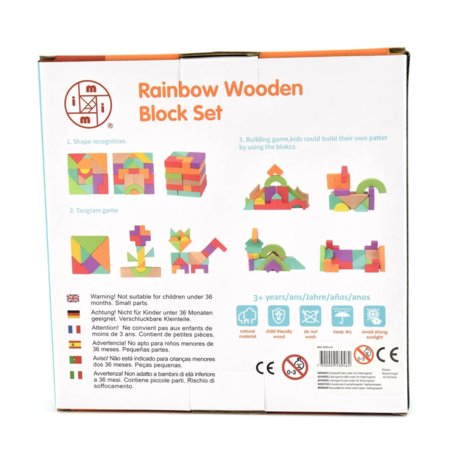 Houten Blokkenset Regenboog 4-12cm, Creatief Constructiespeelgoed voor Kinderen