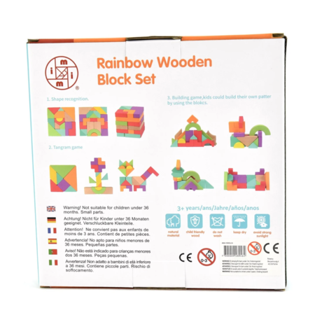 Wooden Rainbow Block Set 4-12cm, Creative Construction Toy for Kids