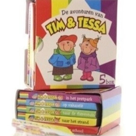 Set of 5 Colorful Tim & Tessa Cardboard Books in a Box - Perfect for Toddlers and Preschoolers