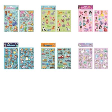 Puffy Sticker Set - Set of 2 Sheets, 25x16 cm, in 6 Assorted Designs