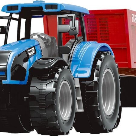 Blauer Traktor mit Anhänger 48cm - fahrzeug mit Ladefläche
