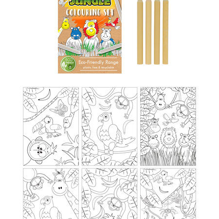 Sustainable Jungle Coloring Set A6 (14x10 cm) - Eco-Friendly Coloring Fun with Animals and Nature