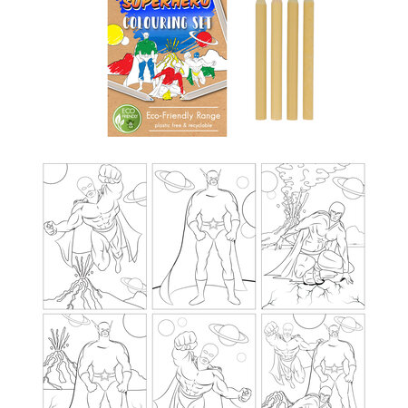 Sustainable Superhero Coloring Set A6 (14x10 cm) - Eco-Friendly Coloring Fun with Superpowers