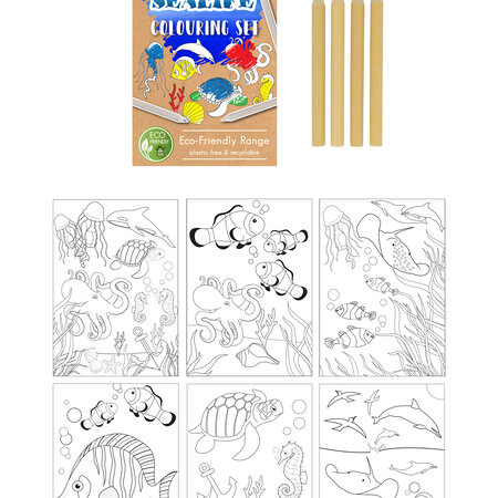 Sustainable Sea Creatures Coloring Set A6 14x10 cm - For Environmentally Conscious Creative Underwater Fun