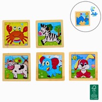 HOUTEN PUZZEL 9STUKS 11X11X0,4CM 6Ass