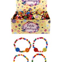 Houten armbandje smiley 16cm assorti kleuren