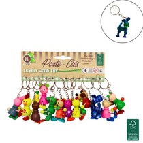 Houten sleutelhanger dier 8/9cm 12assorti