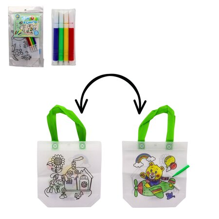 Kleur je eigen tas incl 4 stiften 33,5X12,5CM