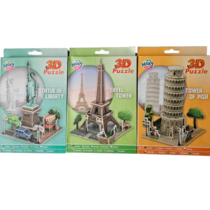 3D Puzzel 24x15cm Pisa, Vrijheidsbeeld, Eiffeltoren