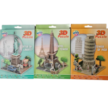 3D Puzzel 24x15cm Pisa, Vrijheidsbeeld, Eiffeltoren
